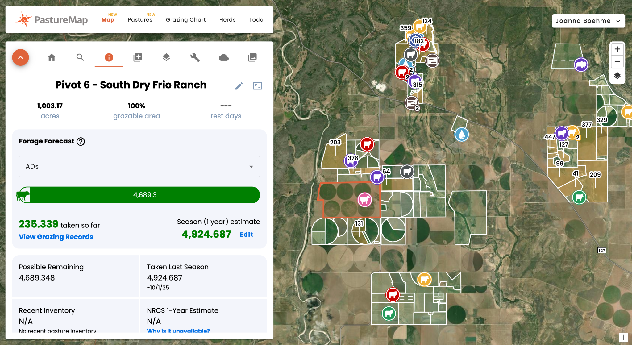 Pasture Details in Map module