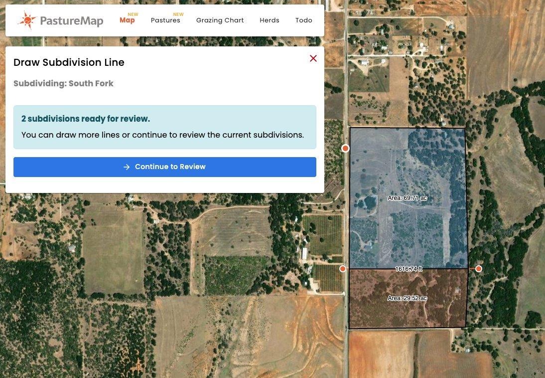 Subdivisions ready for review - acreage shown for each section