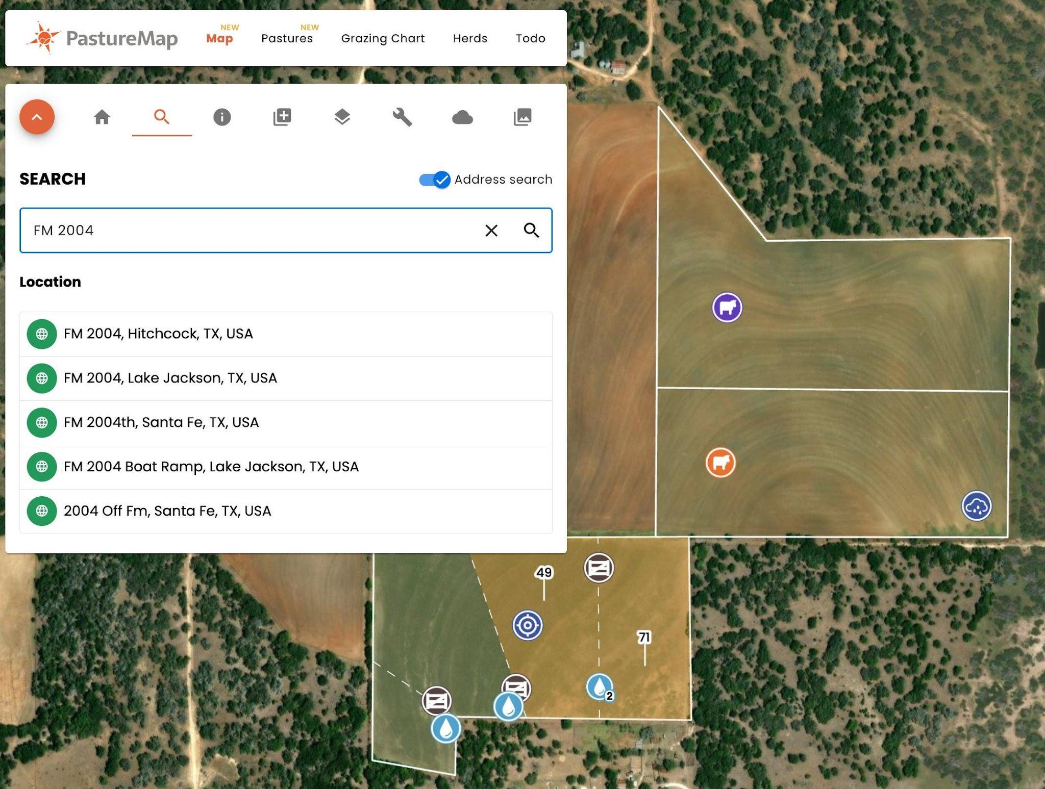 Address search with suggested location matches