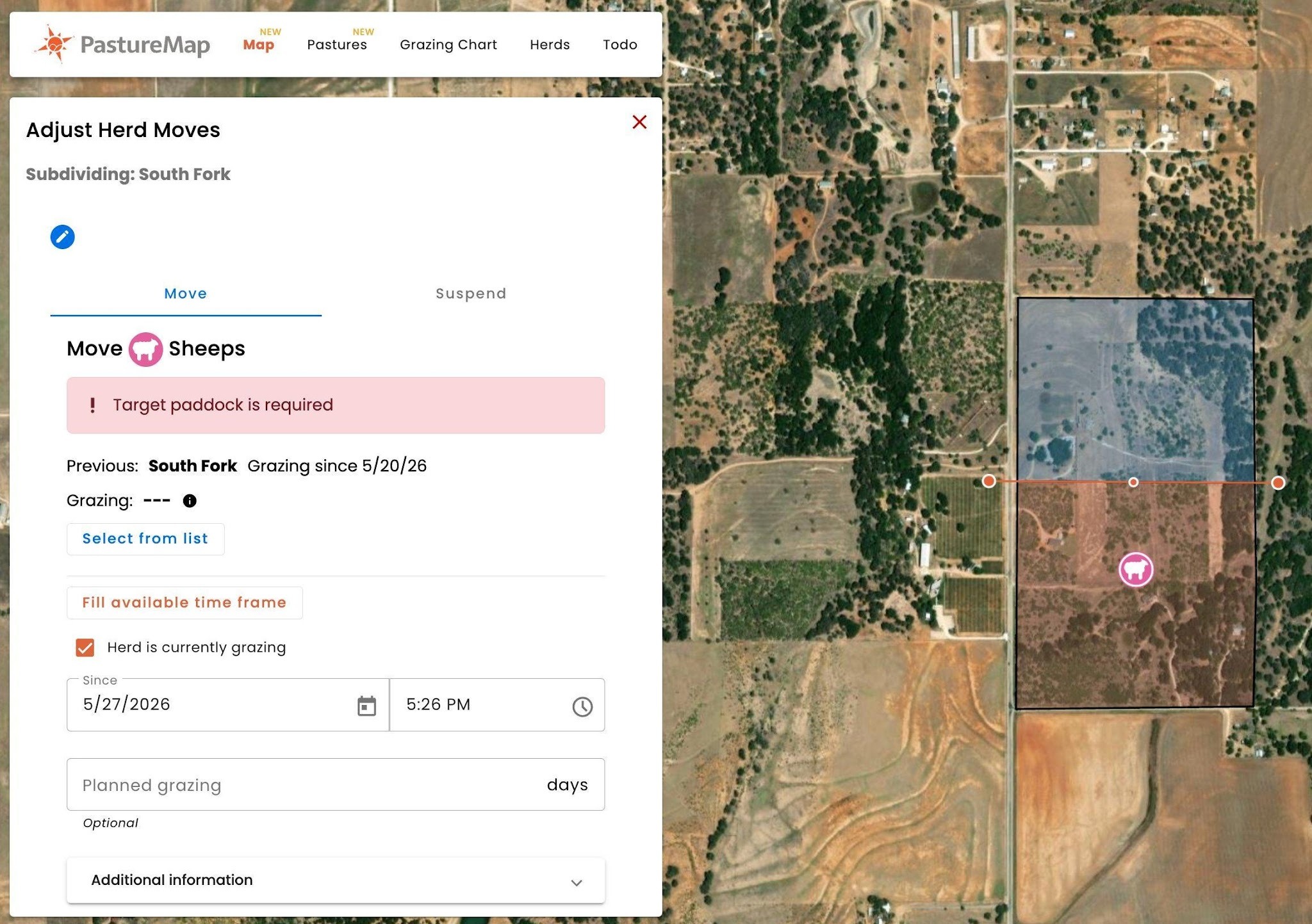 Adjust Herd Moves panel: select which subdivision the herd moves into