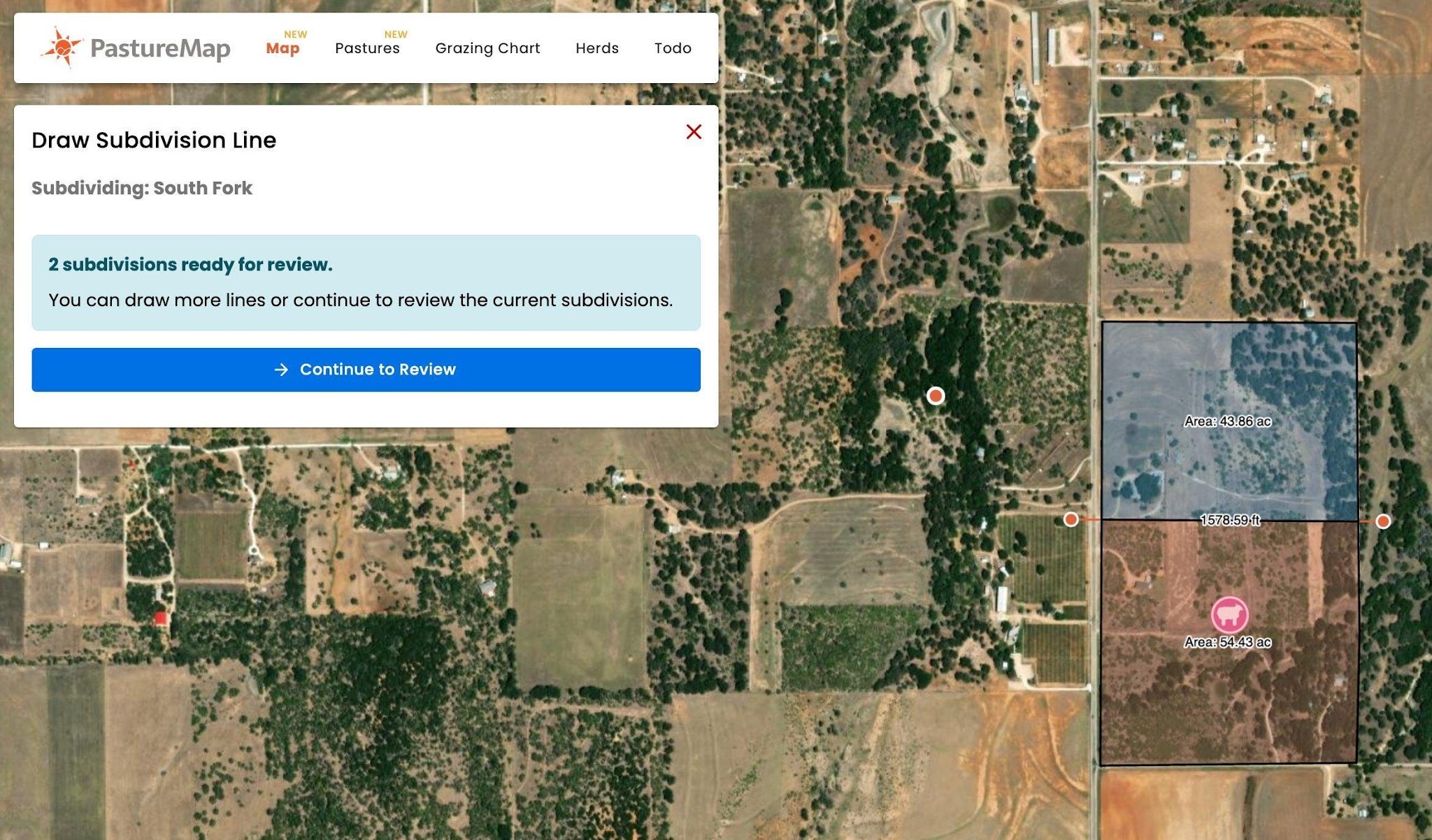 After finishing a line: the panel confirms how many subdivisions are ready for review