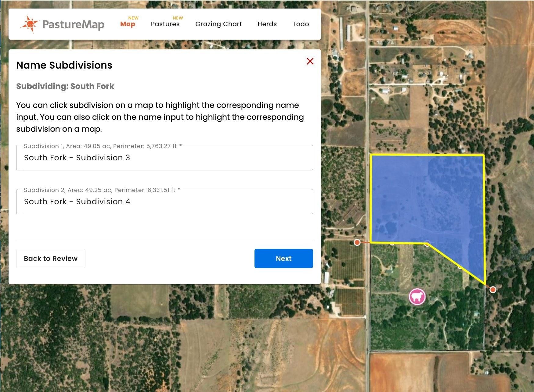 The Name Subdivisions panel after editing existing lines, with auto-generated subdivision names