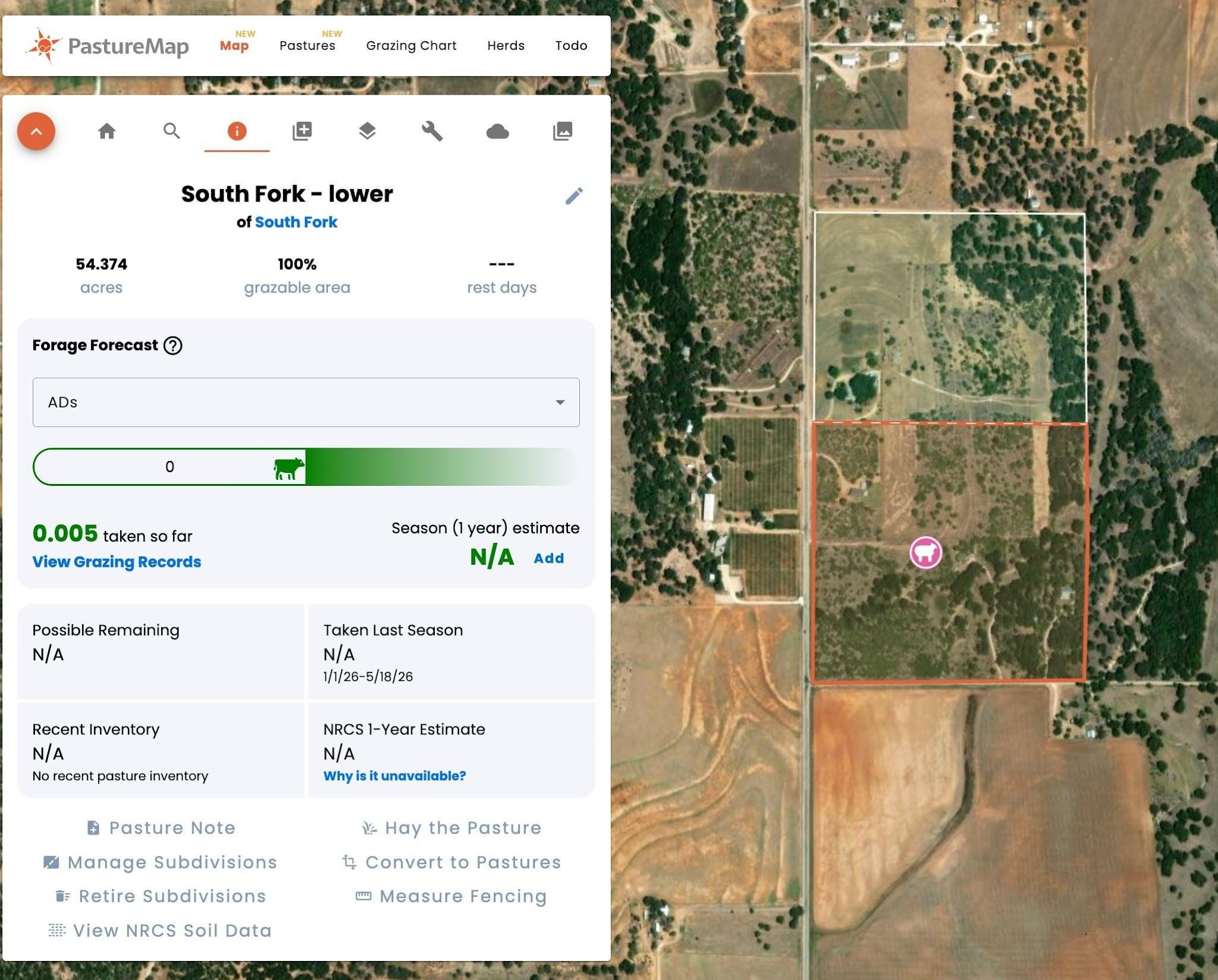 The Item Summary panel for a subdivision, showing the Manage Subdivisions action