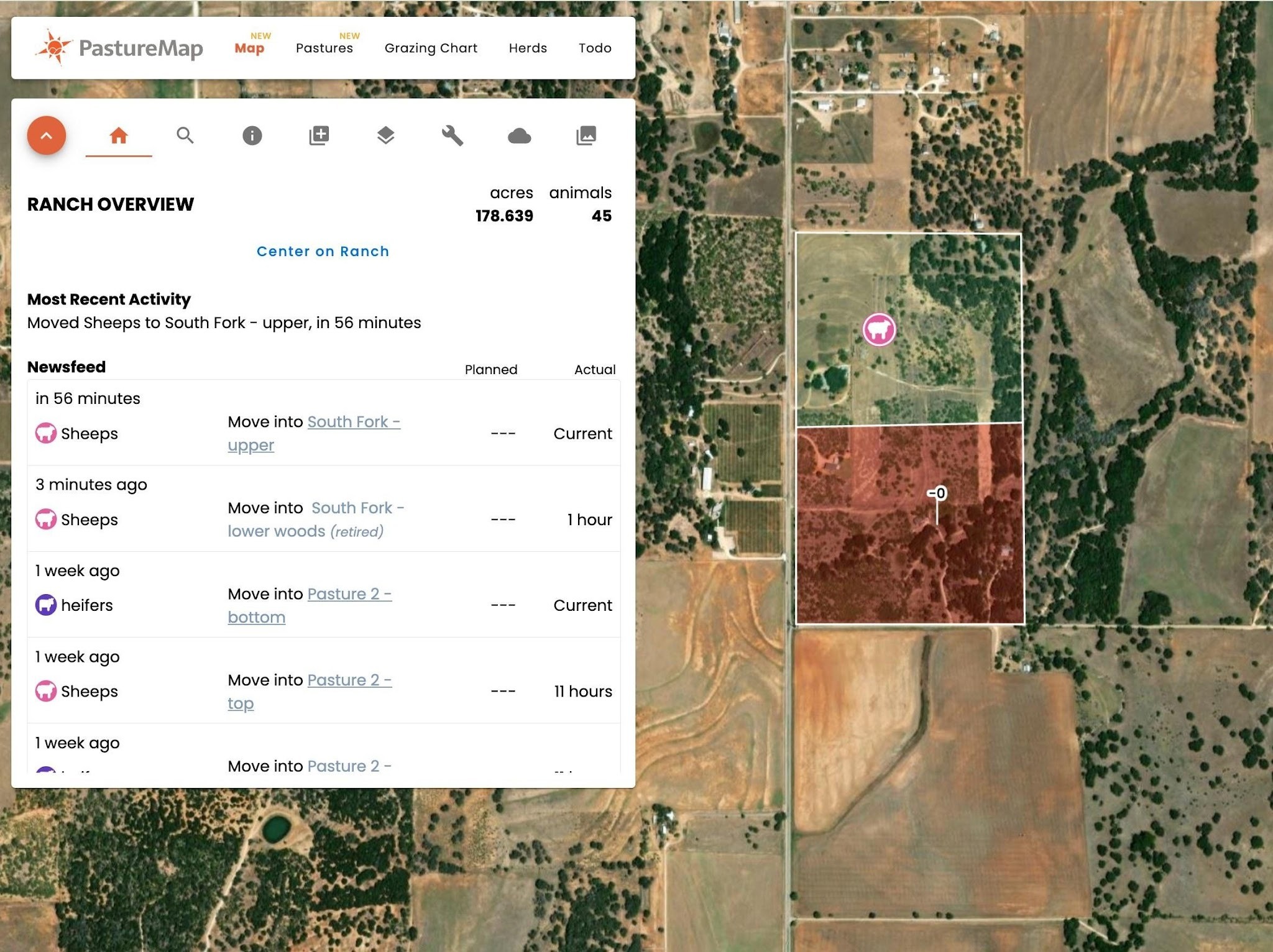 The Most Recent Activity feed after retiring subdivisions, showing both the new herd move and the retired subdivision