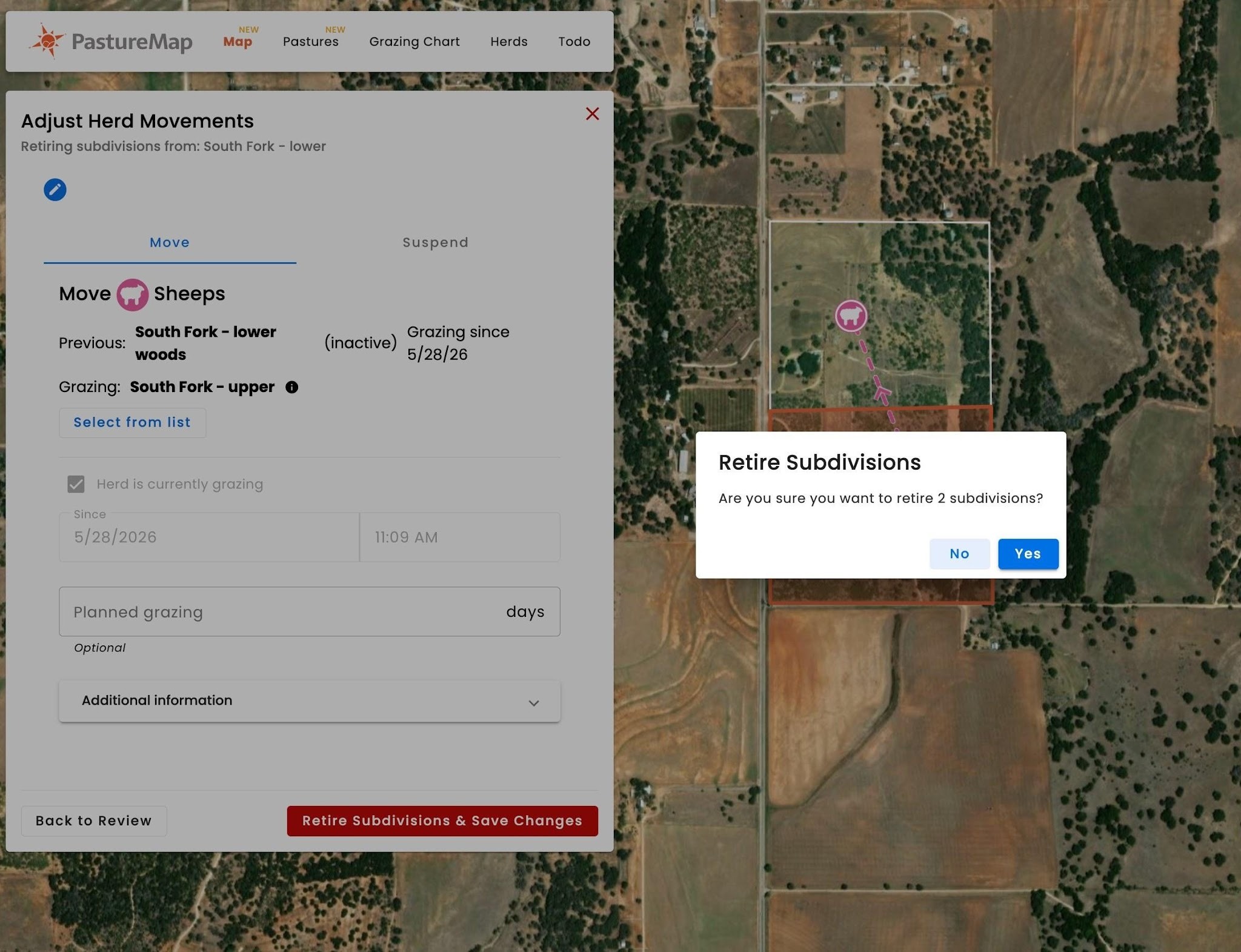 The Retire Subdivisions confirmation dialog